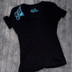 Fox Black and Blue V-Neck Women's Tee
